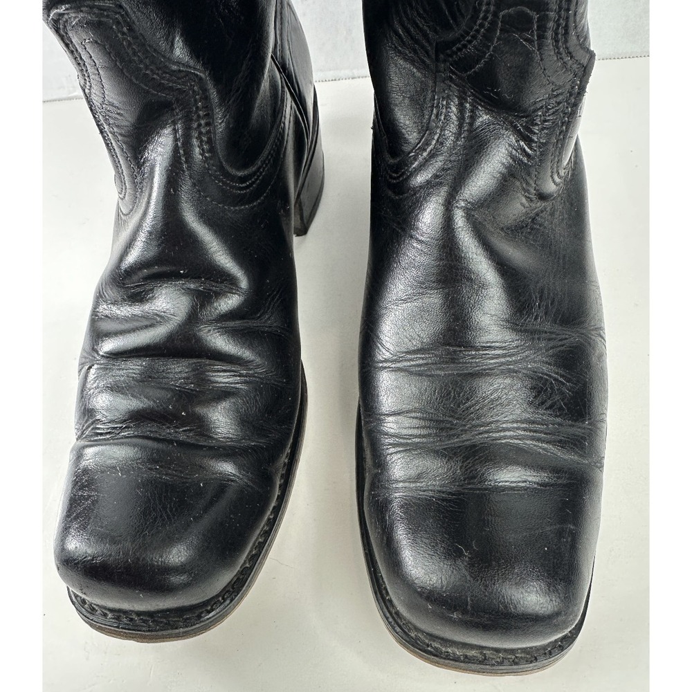 Rio Grande Square Toe Western Black Leather Boots Men's Size 8.5 D Pull On USA - Picture 9 of 11